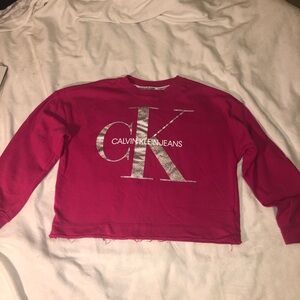 Calvin Klein women Pink Crop Top with Silver Logo Sz Med